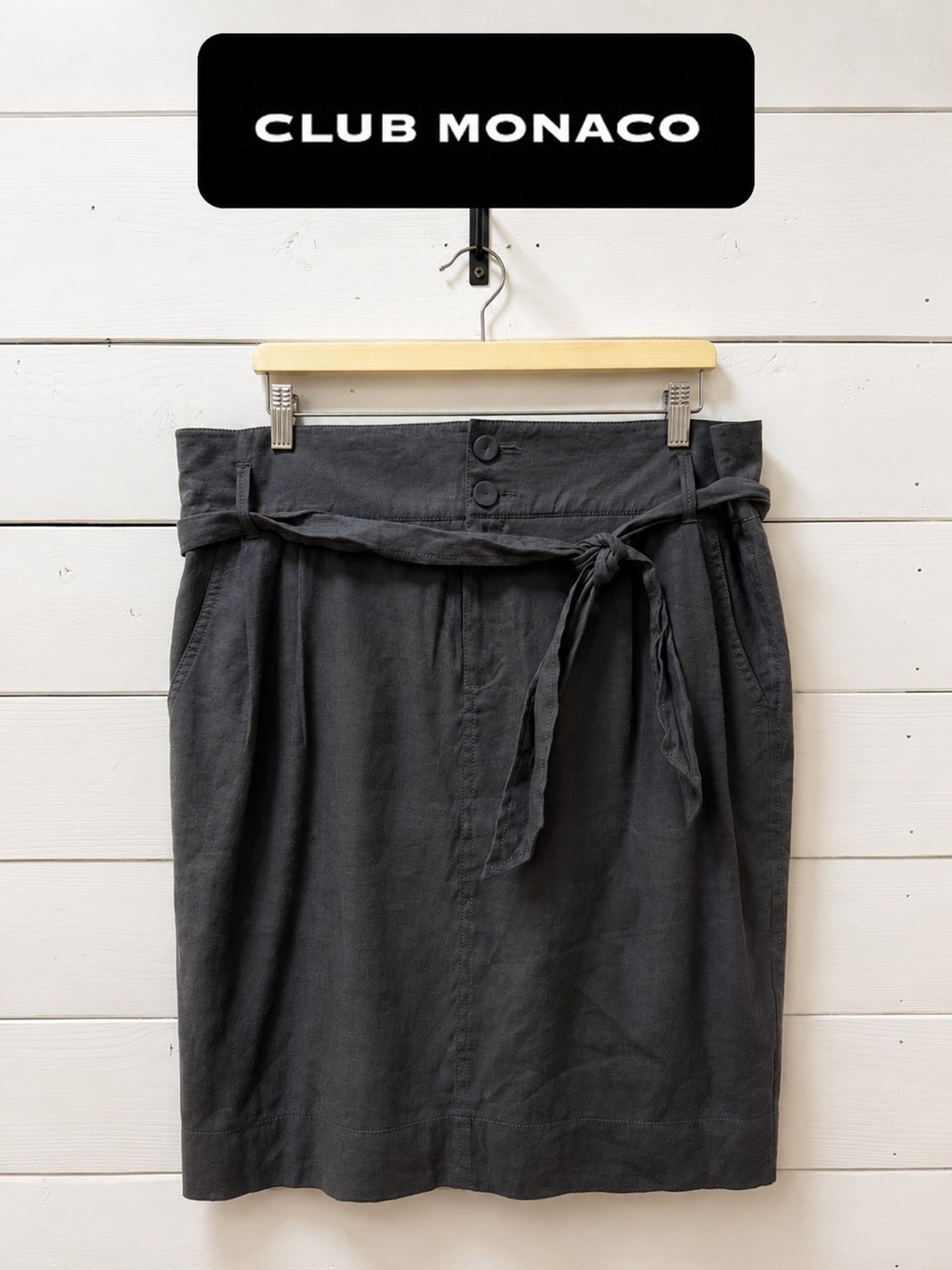 Club Monaco Grey Tie-Waist Skirt – Size 10 NWT